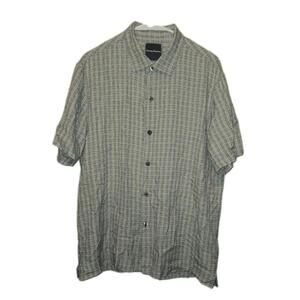 TOMMY BAHAMA SHIRT MEN'S SILK TEXTURED CHECK BUTTON DOWN SHORT SLEEVE GRAY XL